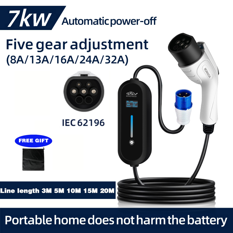 電気自動車用ポータブル充電器,ケーブルタイプ2,iec621 - Portable Ev Charger 32A Type 2 Cee Plug のレビューと価格